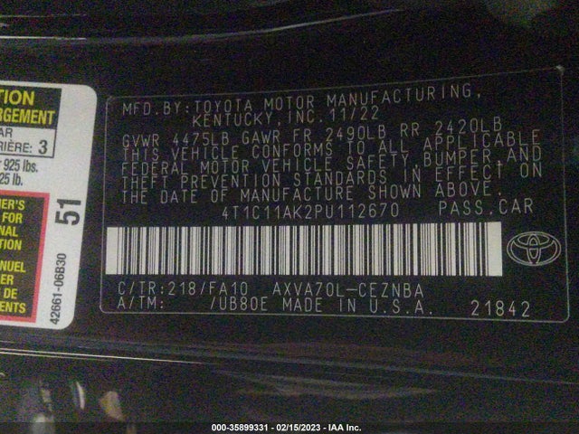 2023 Toyota Camry, VIN: 4T1C11AK2PU112670