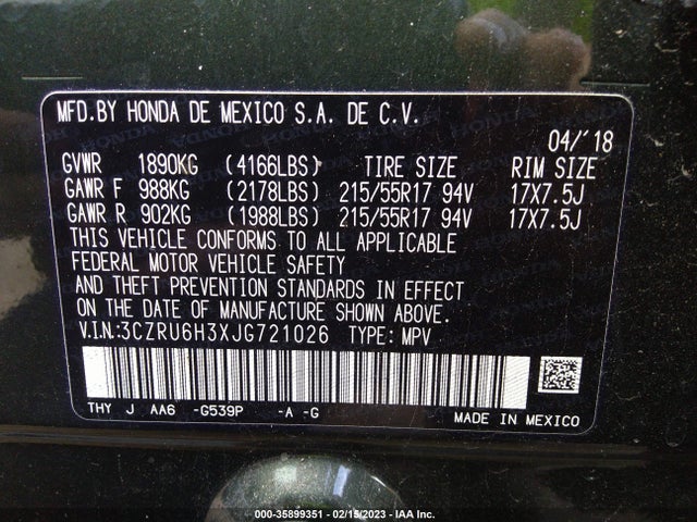Honda HR-V LX 2018 3CZRU6H3XJG721026 Image 9