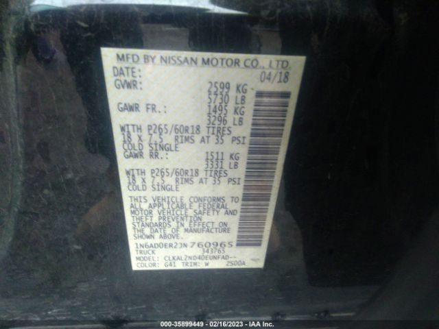 1N6AD0ER2JN760965 Nissan Frontier Sv V6