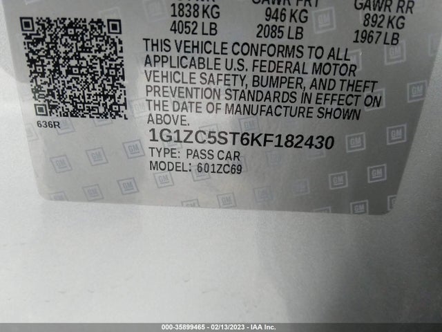 1G1ZC5ST6KF182430 Chevrolet Malibu