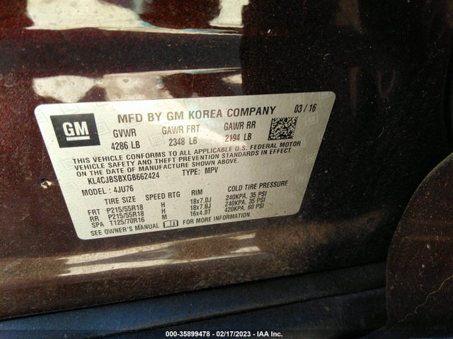 2016 Buick Encore, VIN: KL4CJBSBXGB662424