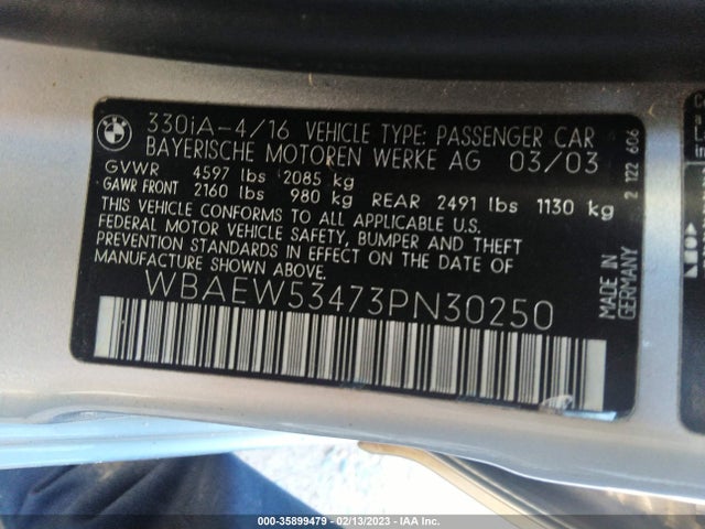 BMW 3 Series 330xi 2003 WBAEW53473PN30250 Image 10