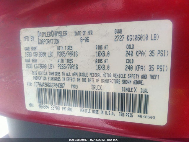 Dodge DAKOTA SLT 2006 1D7HW42N66S704367 Image 10
