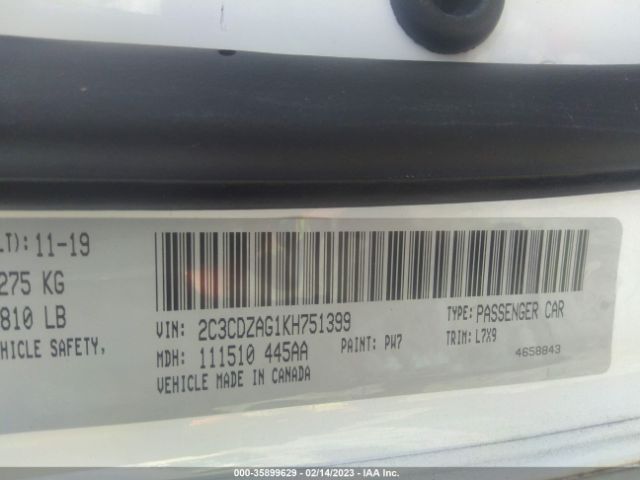 2C3CDZAG1KH751399 Dodge Challenger Sxt