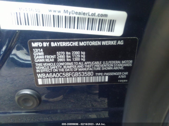 BMW 6 Series 640i 2015 WBA6A0C58FGB53580 Image 10