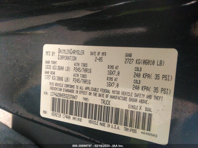 Dodge DAKOTA ST 2005 1D7HW28N55S237047 Image 10