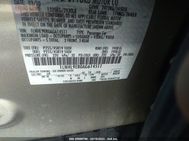 Lincoln MKS 2010 1LNHL9ER0AG614511 Image 10