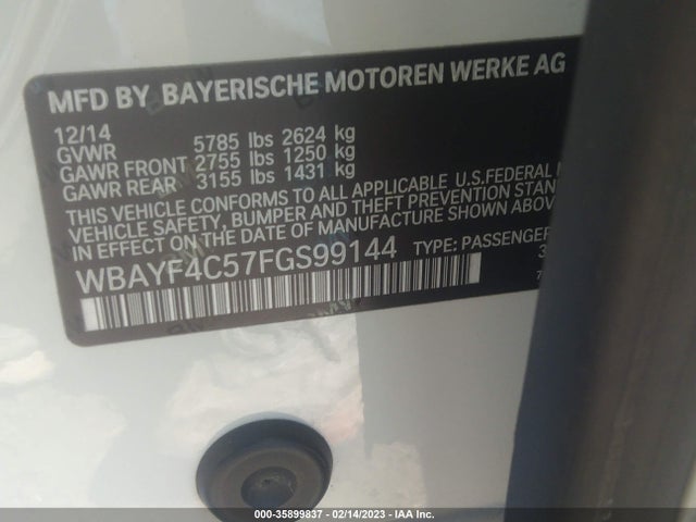 2015 BMW 7 SERIES 740LI XDRIVE VIN: WBAYF4C57FGS99144