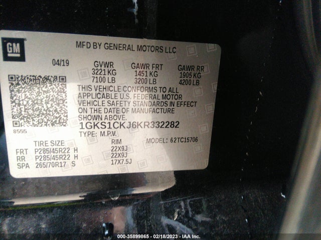 GMC YUKON DENALI 2019 1GKS1CKJ6KR332282 Image 9