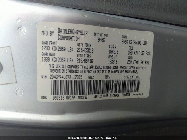 Dodge Grand Caravan Sxt 2007 2D4GP44L87R117365 Image 11