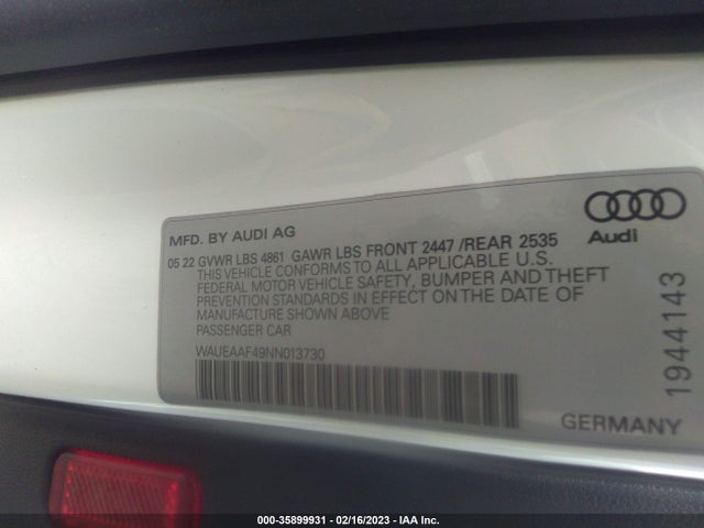 2022 Audi A4, VIN: WAUEAAF49NN013730