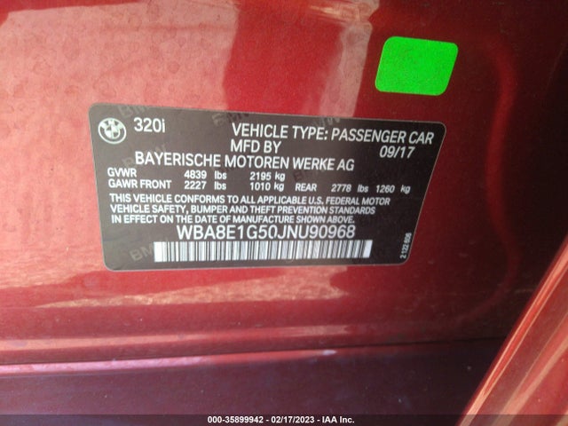 BMW 3 Series 320i 2018 WBA8E1G50JNU90968 Image 10