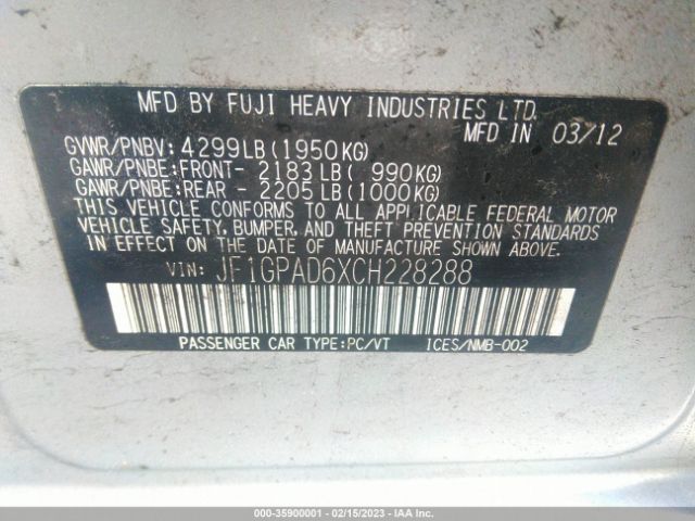 JF1GPAD6XCH228288 Subaru Impreza