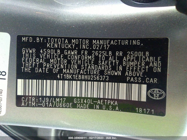 2017 Toyota Avalon, VIN: 4T1BK1EB8HU256373
