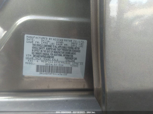 2016 NISSAN SENTRA SR/SL/S/SV/FE+ S VIN: 3N1AB7AP5GL656102