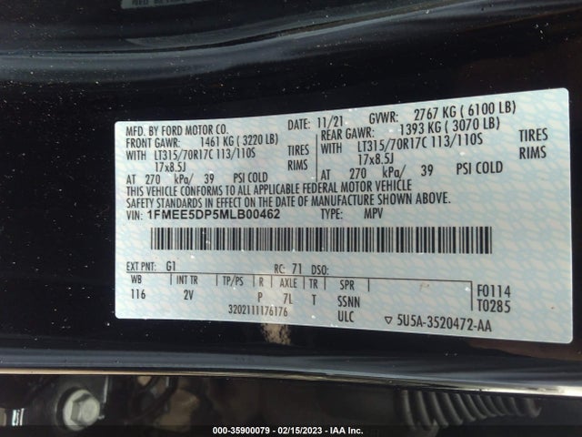 2021 Ford Bronco, VIN: 1FMEE5DP5MLB00462