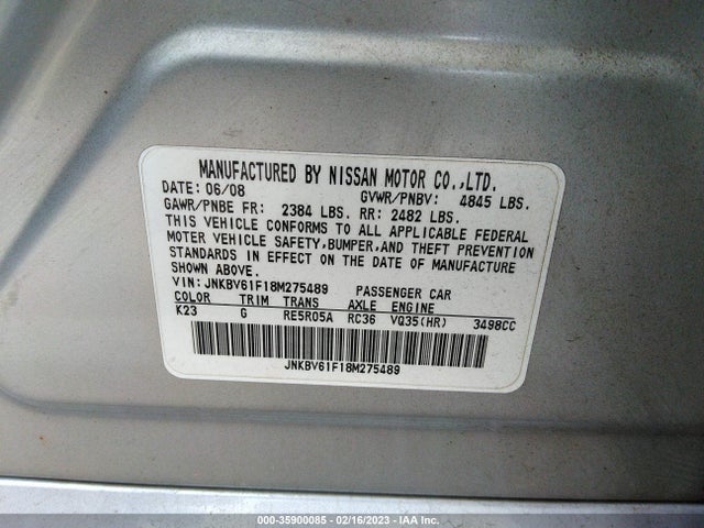 2008 INFINITI G35 SEDAN X VIN: JNKBV61F18M275489