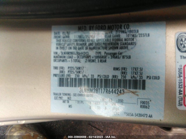 Lincoln MKZ 2007 3LNHM28T17R644243 Image 10