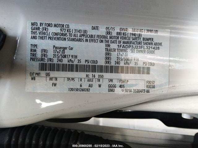 2015 FORD FOCUS TITANIUM VIN: 1FADP3J23FL321428