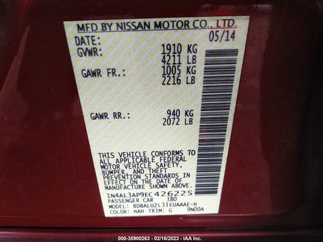 2014 NISSAN ALTIMA 2.5 SV VIN: 1N4AL3AP9EC426225