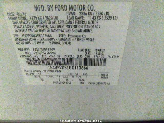2016 Ford Taurus, VIN: 1FAHP2D81GG113666