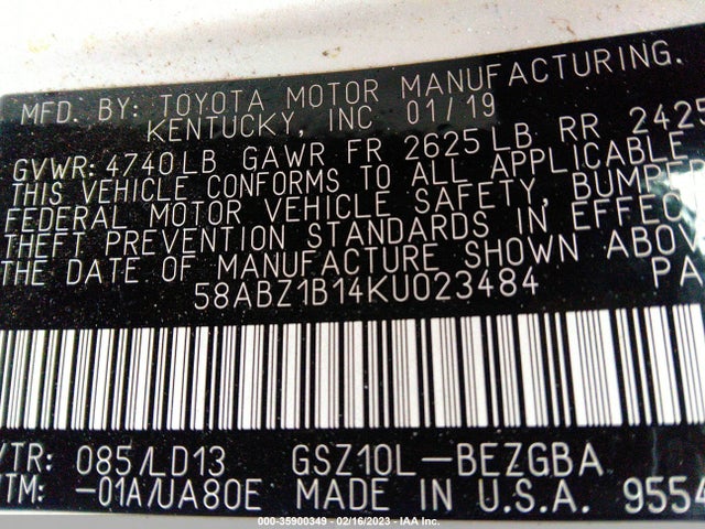 58ABZ1B14KU023484 Lexus Es Es 350