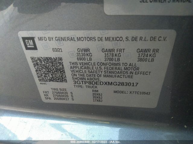 3GTP8DEDXMG283017 GMC Sierra 1500 Slt