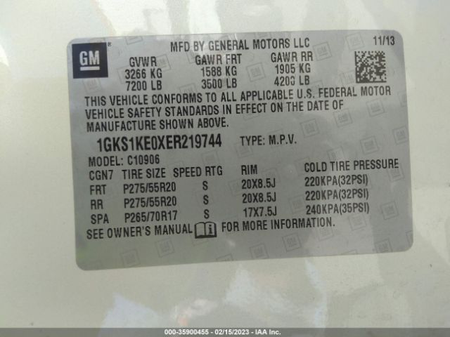 1GKS1KE0XER219744 GMC Yukon Xl Slt