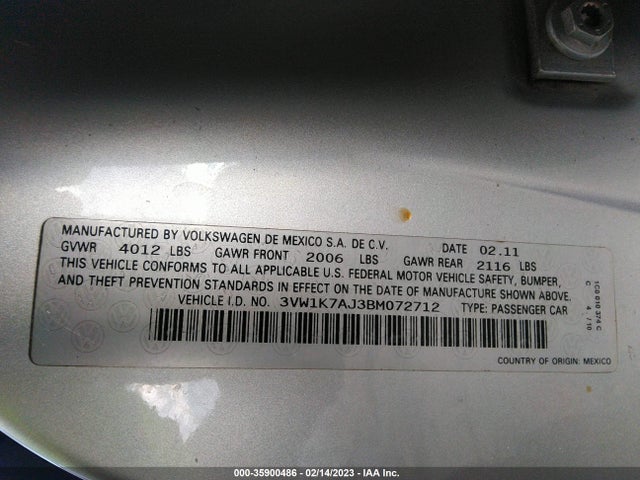 Volkswagen JETTA SEDAN 2011 3VW1K7AJ3BM072712 Image 10
