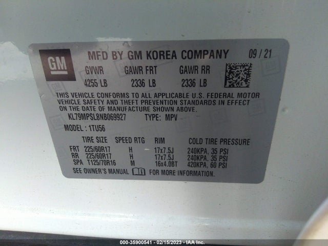 Chevrolet Trailblazer Lt 2022 KL79MPSL8NB069927 Image 9