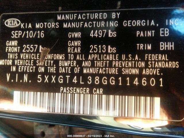 5XXGT4L38GG114601 KIA Optima Lx