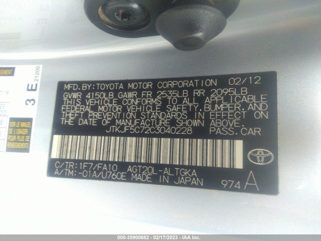 2012 SCION TC VIN: JTKJF5C72C3040228