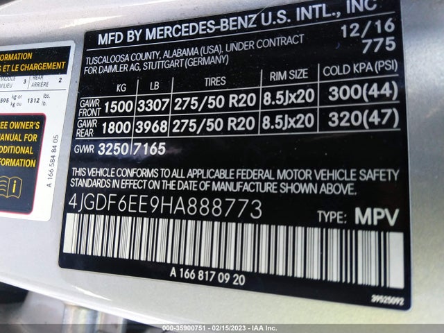 2017 Mercedes-Benz GL-Class, VIN: 4JGDF6EE9HA888773