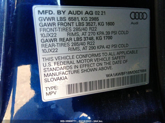 2021 Audi SQ7, VIN: WA1AWBF18MD027664