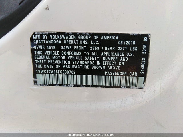 1VWCT7A35FC099702 Volkswagen Passat 1.8t Sel Premium