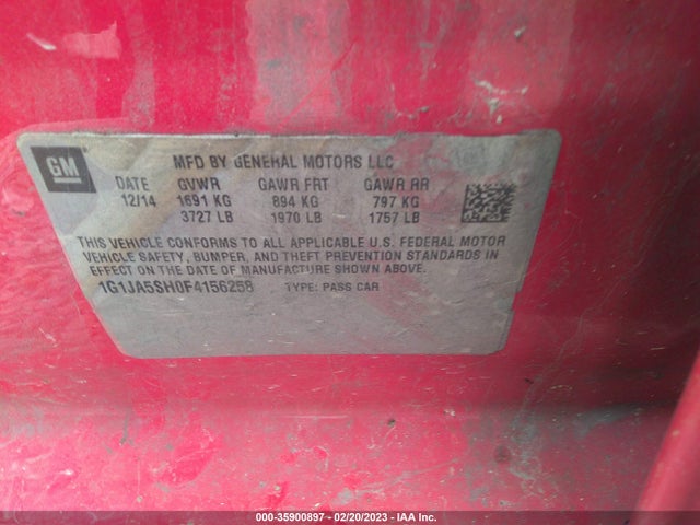 Chevrolet SONIC LS 2015 1G1JA5SH0F4156258 Image 9