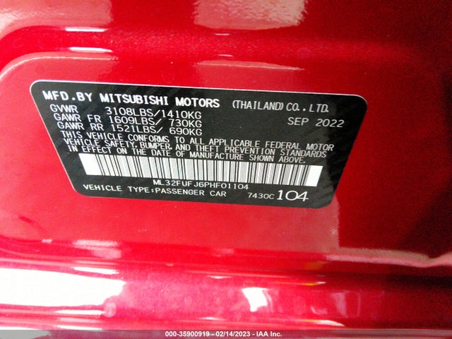 ML32FUFJ6PHF01104 Mitsubishi Mirage G4 Es/le/black Edition