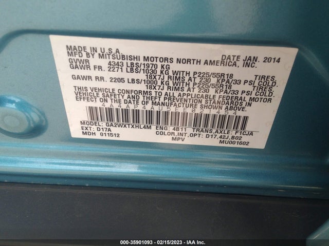 4A4AP4AU5EE021454 Mitsubishi Outlander Sport Se