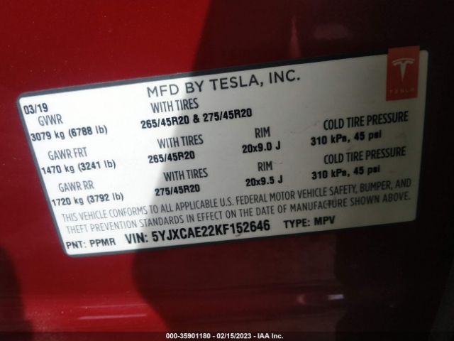 5YJXCAE22KF152646 Tesla MODEL X
