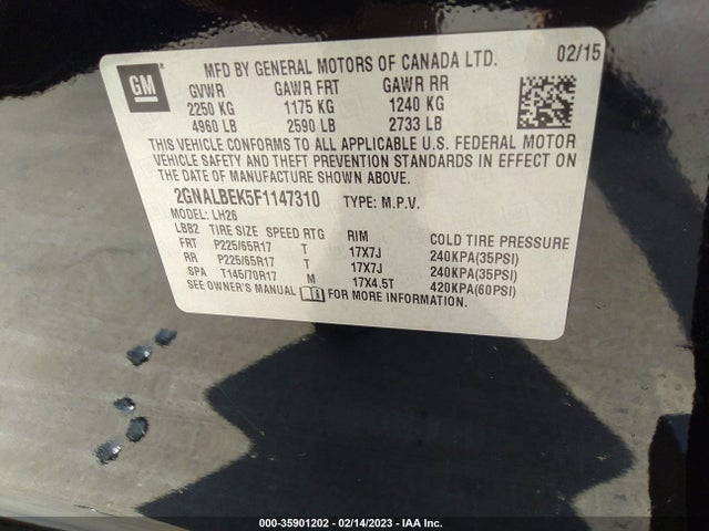 Chevrolet EQUINOX LT 2015 2GNALBEK5F1147310 Image 10