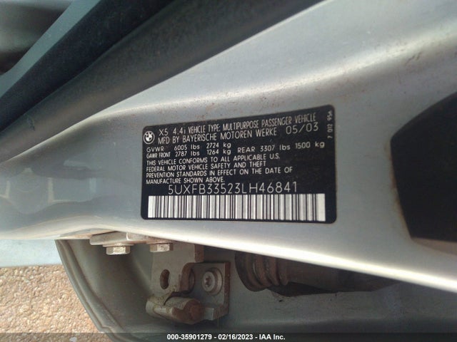 2003 BMW X5 4.4I VIN: 5UXFB33523LH46841