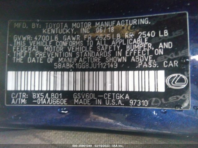 58ABK1GG8JU112149 Lexus ES 350