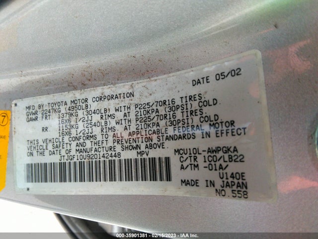 2002 LEXUS RX 300 VIN: JTJGF10U920142448