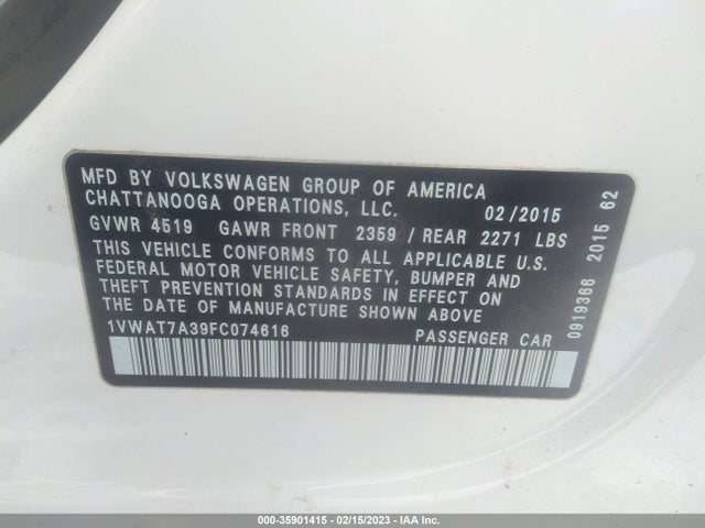 1VWAT7A39FC074616 Volkswagen Passat 1.8t S