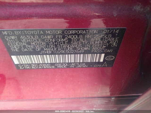 Lexus IS 250 2014 JTHBF1D29E5027649 Image 9