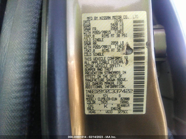 2002 NISSAN FRONTIER 4WD XE VIN: 1N6ED29Y32C337422