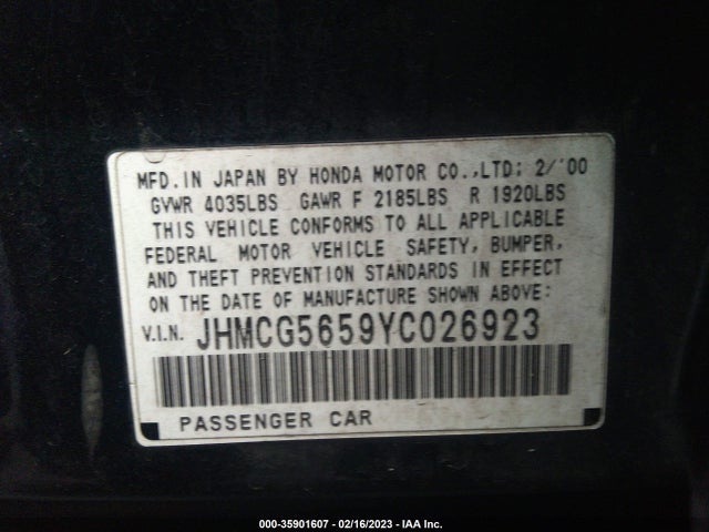 2000 HONDA ACCORD SDN EX VIN: JHMCG5659YC026923