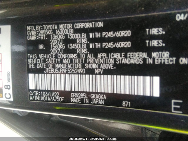 2015 Toyota 4Runner, VIN: JTEBU5JR9F5252490