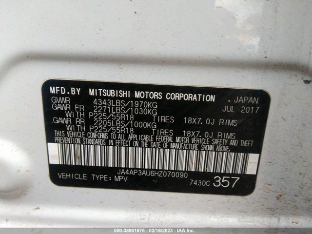 JA4AP3AU6HZ070090 Mitsubishi Outlander Sport 2.0