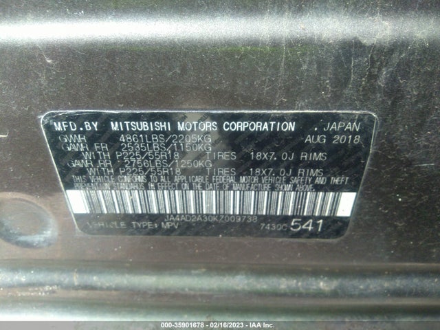 JA4AD2A30KZ009738 Mitsubishi Outlander Es
